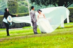 昨日，汉口江滩公园内，婚纱被大风吹起 记者郭良朔 摄 - 新浪湖北