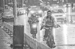昨天傍晚，光谷珞雄路雨中骑行的少年    记者周迪 摄 - 新浪湖北