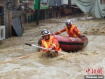 图为6月22日，桐梓县遭受严重暴雨洪涝灾害 ，消防员洪水中展开营救。　遵义消防救援支队供图 - 新浪湖北